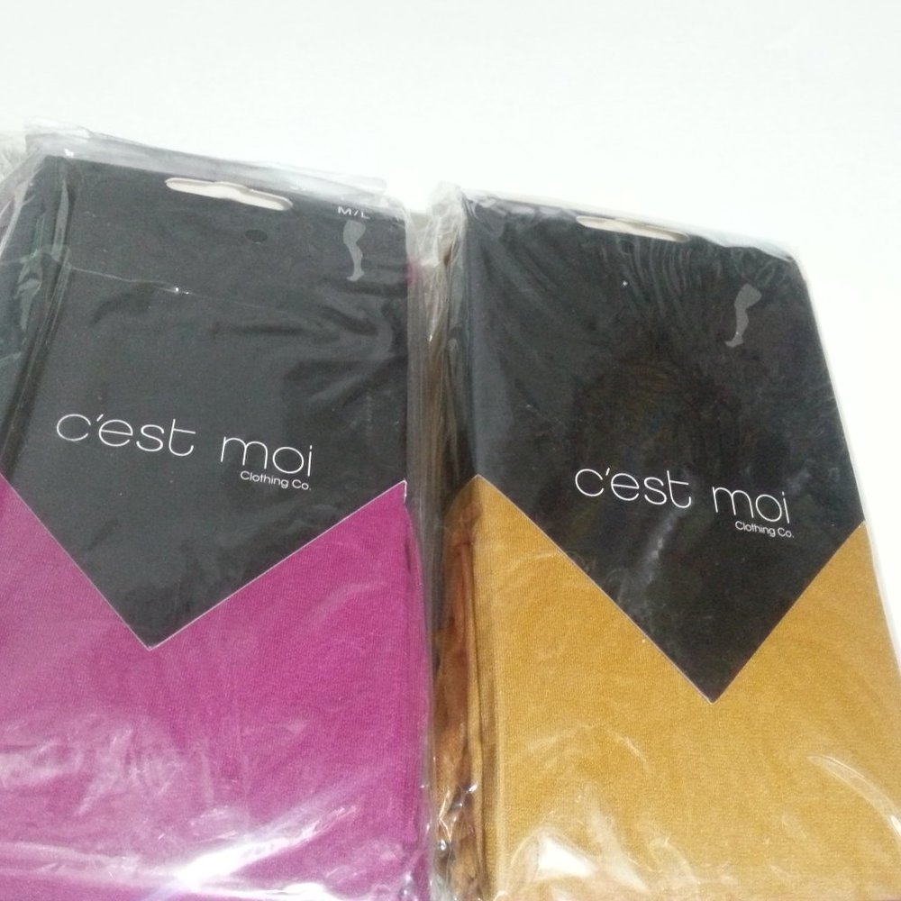Opaque Tights Two Pairs Brand New Purple and Yellow Size M/L Ces't Moi